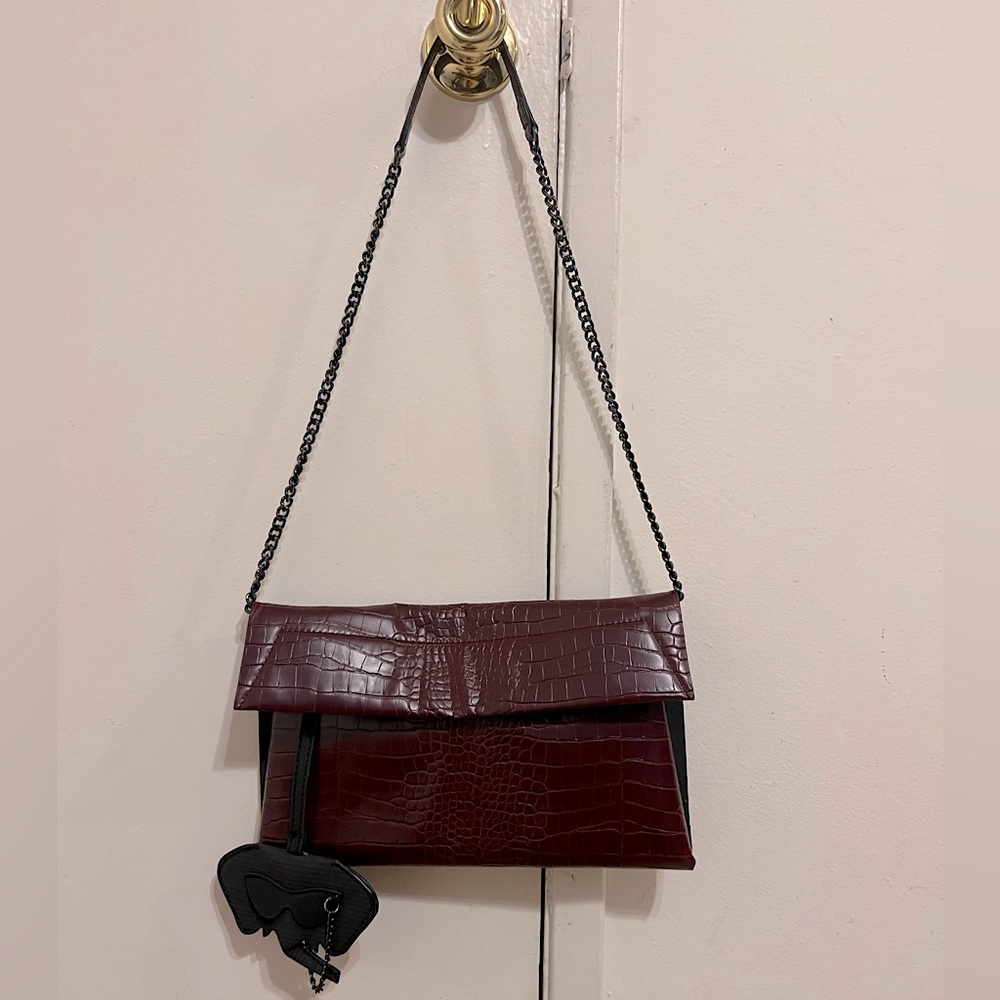 Christian Siriano Vegan Snake Skin Clutch (maroon)